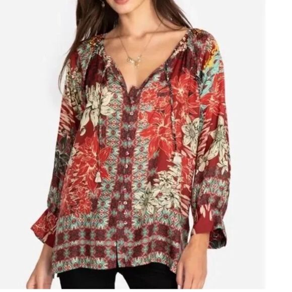 Johnny Was 100% Silk Ikat Blouse M - Picture 1 of 10